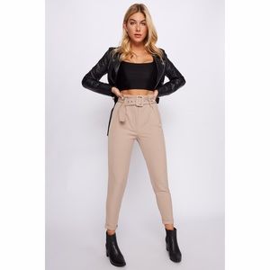 Cream High-Rise Tapered Trousers